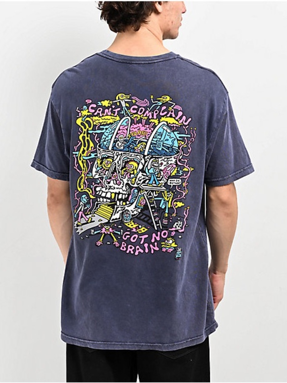 Killer Acid Washed Denim - 'Got No Brain' Graphic Tee Medium